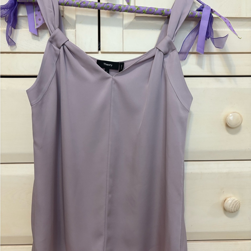 Theory Lavender V Drape Silk Tank Top